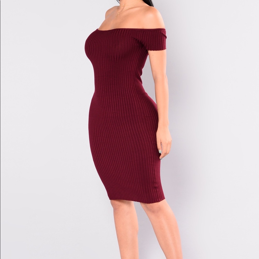 Sweater dress off the shoulders